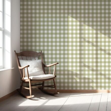 'Rural Grass' Geometric Gingham Checkered Wallpaper (Olive Green) - Image 5