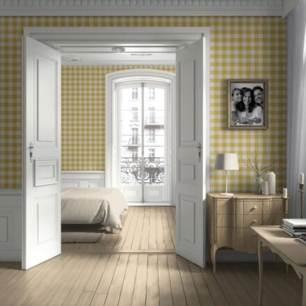 'Frosty Path' Geometric Gingham Checkered Wallpaper (Naples Yellow) - Image 2