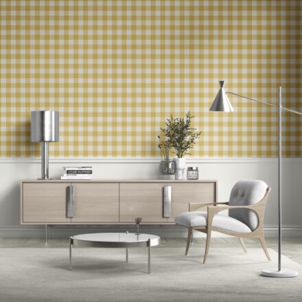 'Frosty Path' Geometric Gingham Checkered Wallpaper (Naples Yellow) - Image 3