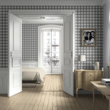 'Absicon' Neutral Geometric Gingham Checkered Wallpaper (Ash Gray) - Image 2