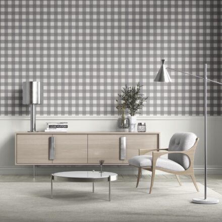 'Absicon' Neutral Geometric Gingham Checkered Wallpaper (Ash Gray) - Image 3