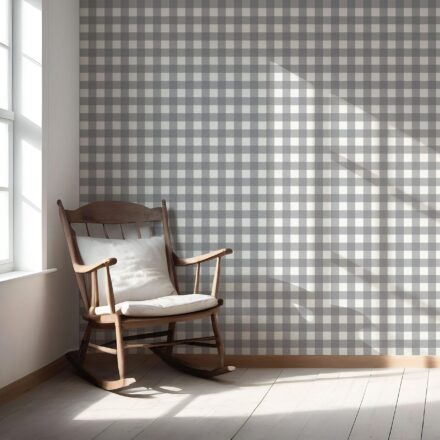 'Absicon' Neutral Geometric Gingham Checkered Wallpaper (Ash Gray) - Image 5