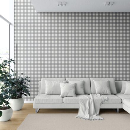 'Absicon' Neutral Geometric Gingham Checkered Wallpaper (Ash Gray) - Image 6