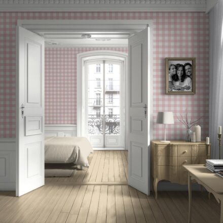 'Delray' Geometric Gingham Checkered Wallpaper (Baby Pink) - Image 2