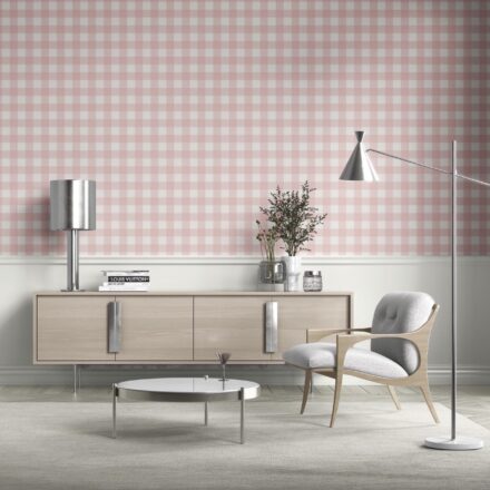 'Delray' Geometric Gingham Checkered Wallpaper (Baby Pink) - Image 3