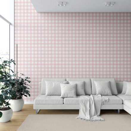 'Delray' Geometric Gingham Checkered Wallpaper (Baby Pink) - Image 6