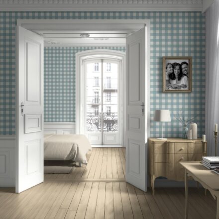 'Jack Pine' Geometric Gingham Checkered Wallpaper (Seafoam Blue) - Image 2