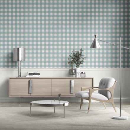 'Jack Pine' Geometric Gingham Checkered Wallpaper (Seafoam Blue) - Image 3