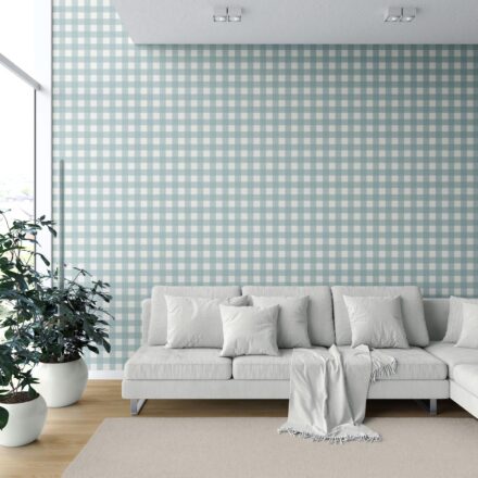 'Jack Pine' Geometric Gingham Checkered Wallpaper (Seafoam Blue) - Image 6