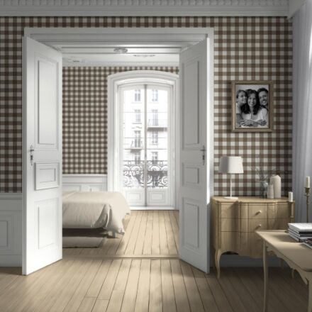 'Duke' Neutral Geometric Gingham Checkered Wallpaper (Taupe Brown) - Image 2