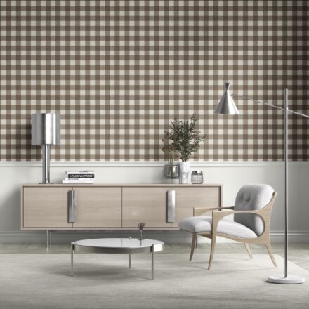 'Duke' Neutral Geometric Gingham Checkered Wallpaper (Taupe Brown) - Image 3