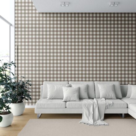 'Duke' Neutral Geometric Gingham Checkered Wallpaper (Taupe Brown) - Image 6