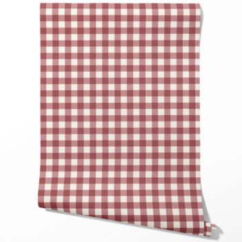 'Cake Flower' Geometric Gingham Checkered Wallpaper (Burgundy Red)