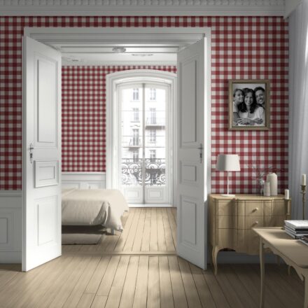 'Cake Flower' Geometric Gingham Checkered Wallpaper (Burgundy Red) - Image 2