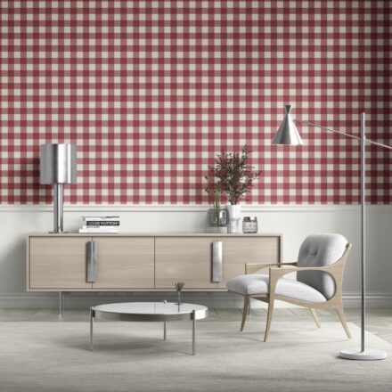 'Cake Flower' Geometric Gingham Checkered Wallpaper (Burgundy Red) - Image 3