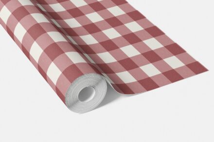 'Cake Flower' Geometric Gingham Checkered Wallpaper (Burgundy Red) - Image 4