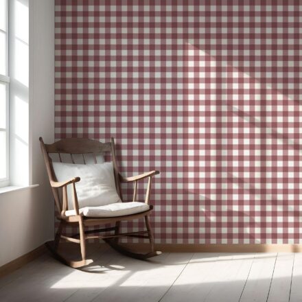 'Cake Flower' Geometric Gingham Checkered Wallpaper (Burgundy Red) - Image 5