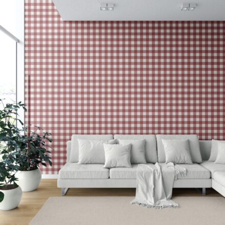 'Cake Flower' Geometric Gingham Checkered Wallpaper (Burgundy Red) - Image 6