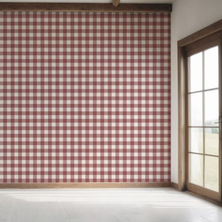 'Cake Flower' Geometric Gingham Checkered Wallpaper (Burgundy Red) - Image 7