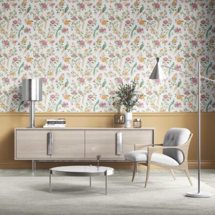 'Tortilla' Floral Chinoiserie/ Nature Bird Print Wallpaper (Pink/ Green/ Yellow) - Image 2