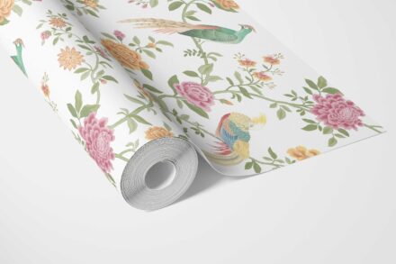 'Tortilla' Floral Chinoiserie/ Nature Bird Print Wallpaper (Pink/ Green/ Yellow) - Image 3