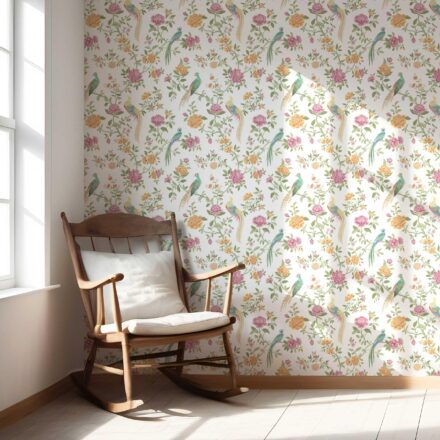 'Tortilla' Floral Chinoiserie/ Nature Bird Print Wallpaper (Pink/ Green/ Yellow) - Image 5