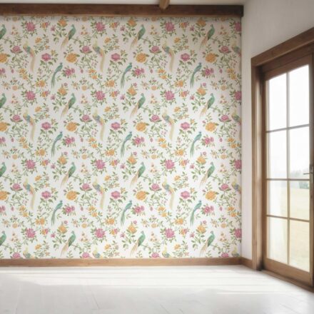 'Tortilla' Floral Chinoiserie/ Nature Bird Print Wallpaper (Pink/ Green/ Yellow) - Image 7