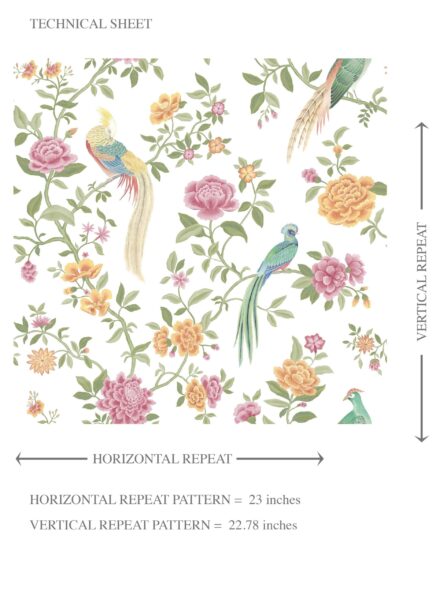 'Tortilla' Floral Chinoiserie/ Nature Bird Print Wallpaper (Pink/ Green/ Yellow) - Image 8