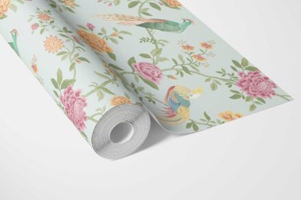 'Toucans' Floral Chinoiserie/ Nature Bird Print Wallpaper (Duck Egg Blue/ Pink/ Green/ Yellow) - Image 3