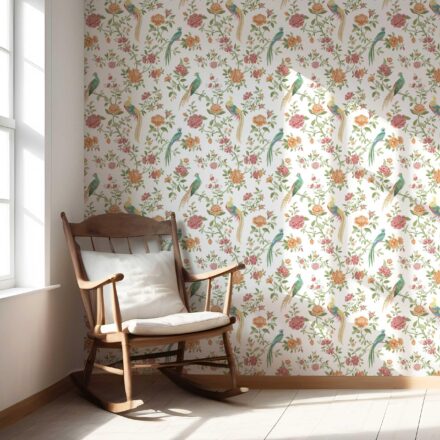 'Jathim' Floral Chinoiserie/ Nature Bird Print Wallpaper (Orange/ Pink/ Blue/ Green/ Yellow) - Image 5