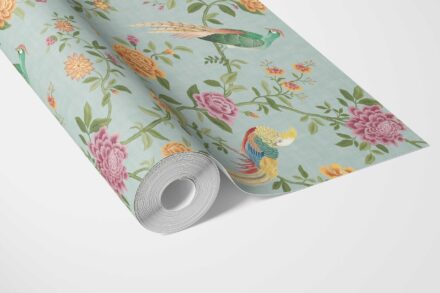 'Cherokee' Floral Chinoiserie/ Nature Bird Print Wallpaper (Blue/ Pink/ Green/ Yellow/ Orange) - Image 3