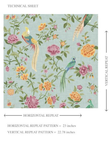 'Cherokee' Floral Chinoiserie/ Nature Bird Print Wallpaper (Blue/ Pink/ Green/ Yellow/ Orange) - Image 8