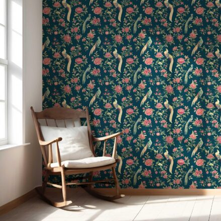 'San Carlos' Floral Chinoiserie/ Nature Bird Print Wallpaper (Teal Blue/ Pink/ Green/ Yellow) - Image 5
