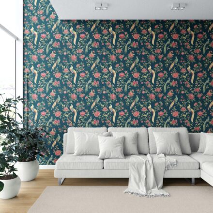 'San Carlos' Floral Chinoiserie/ Nature Bird Print Wallpaper (Teal Blue/ Pink/ Green/ Yellow) - Image 6