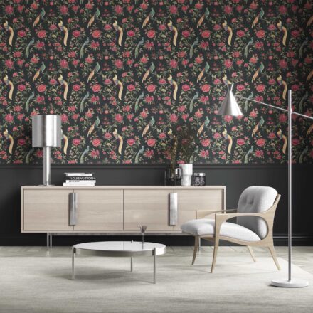 'Cleopetra' Floral Chinoiserie/ Nature Bird Print Wallpaper (Black/ Pink/ Green/ Blue/ Yellow) - Image 2