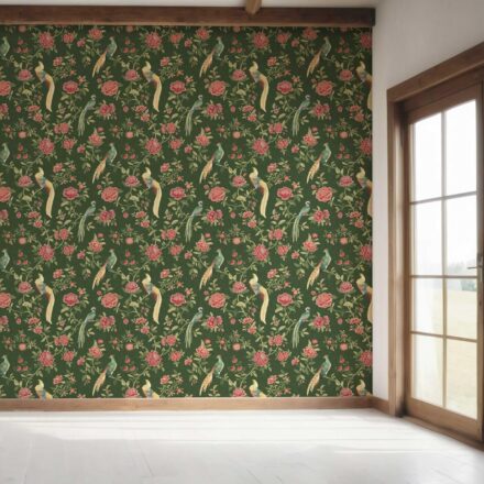 'Horizon View' Floral Chinoiserie/ Nature Bird Print Wallpaper (Green/ Pink/ Yellow) - Image 7