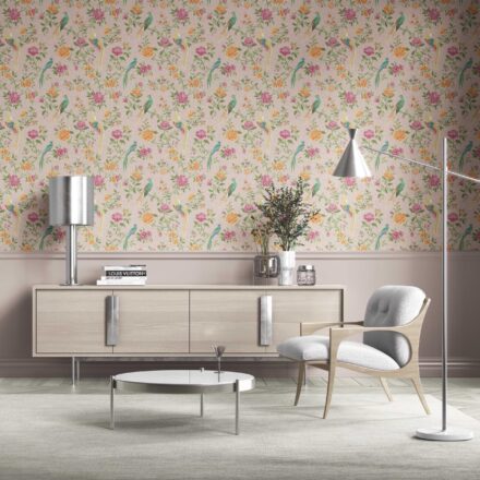 'Brunswick' Floral Chinoiserie/ Nature Bird Print Wallpaper (Pale Pink/ Green/ Blue/ Orange/ Yellow) - Image 2