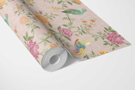 'Brunswick' Floral Chinoiserie/ Nature Bird Print Wallpaper (Pale Pink/ Green/ Blue/ Orange/ Yellow) - Image 3