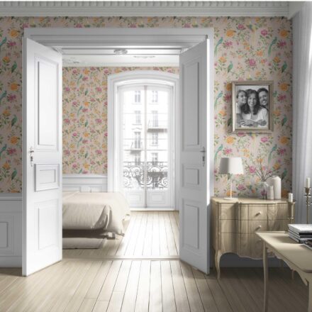 'Brunswick' Floral Chinoiserie/ Nature Bird Print Wallpaper (Pale Pink/ Green/ Blue/ Orange/ Yellow) - Image 4