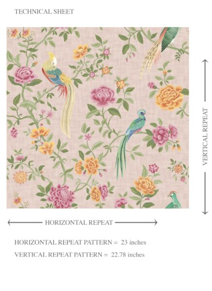 'Brunswick' Floral Chinoiserie/ Nature Bird Print Wallpaper (Pale Pink/ Green/ Blue/ Orange/ Yellow) - Image 8