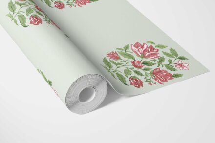 'Hosta' Floral Block Print Wallpaper (Mint Green/ Pink-Red) - Image 3
