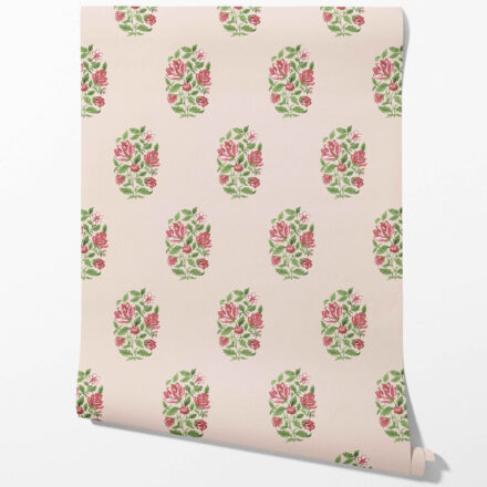 'Mezban' Floral Block Print Wallpaper (Pink/ Green) - Image 2