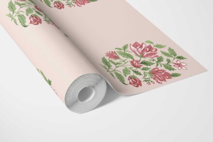 'Mezban' Floral Block Print Wallpaper (Pink/ Green) - Image 3