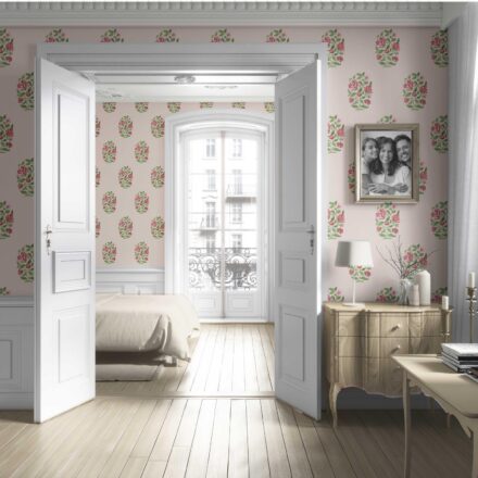'Mezban' Floral Block Print Wallpaper (Pink/ Green) - Image 4
