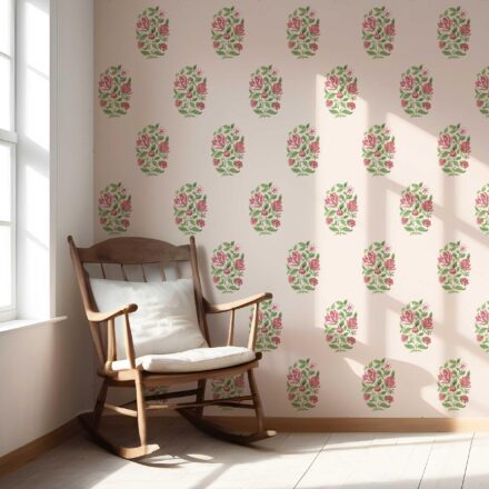 'Mezban' Floral Block Print Wallpaper (Pink/ Green) - Image 5