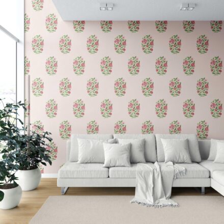 'Mezban' Floral Block Print Wallpaper (Pink/ Green) - Image 6
