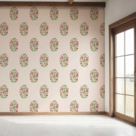'Mezban' Floral Block Print Wallpaper (Pink/ Green) - Image 7