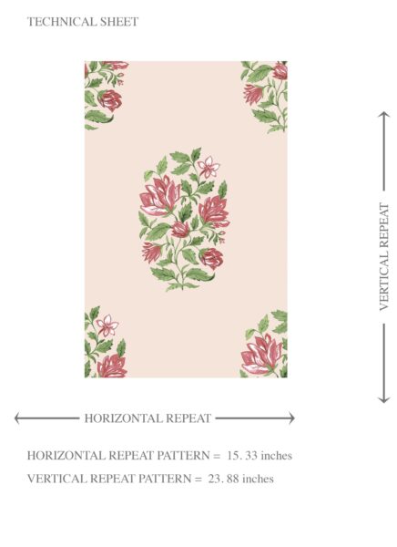 'Mezban' Floral Block Print Wallpaper (Pink/ Green) - Image 8