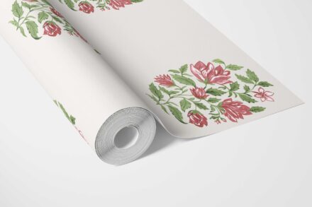 'Verbena' Floral Block Print Wallpaper (White/ Green/ Pink-Red) - Image 3