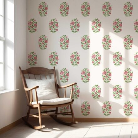 'Verbena' Floral Block Print Wallpaper (White/ Green/ Pink-Red) - Image 5
